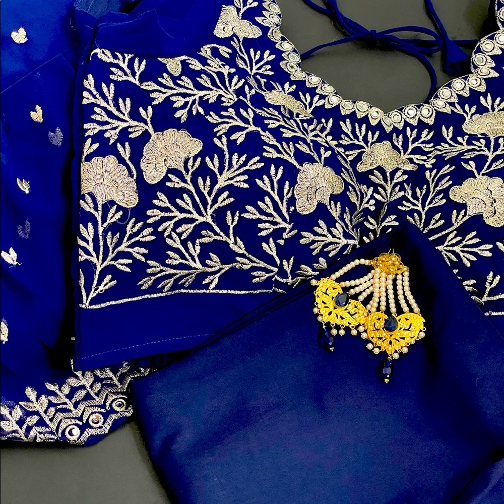 Royal Blue Bollywood Ruffle Saree & Blouse